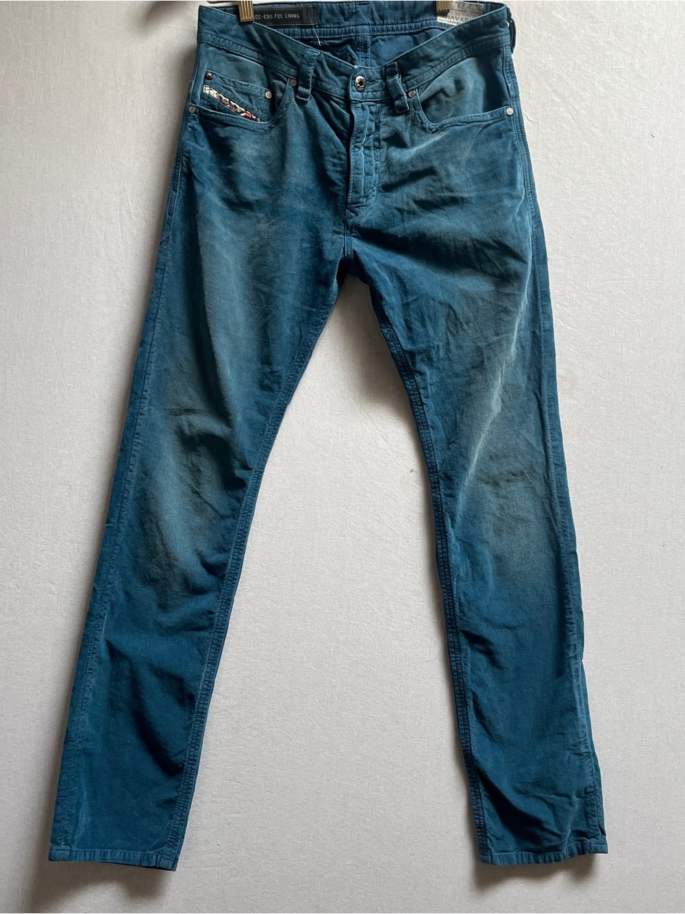 Diesel Thavar-A Regular Skinny Stretch Denim Jeans Teal Blue Size 29
